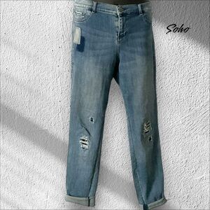 SoHo New York legging Jegging Boho Denim Faded Blue Stretch Patch Jean SZ 12